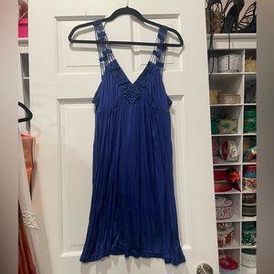 NWOT Free People Lapis Blue Beaded Mini Dress size L